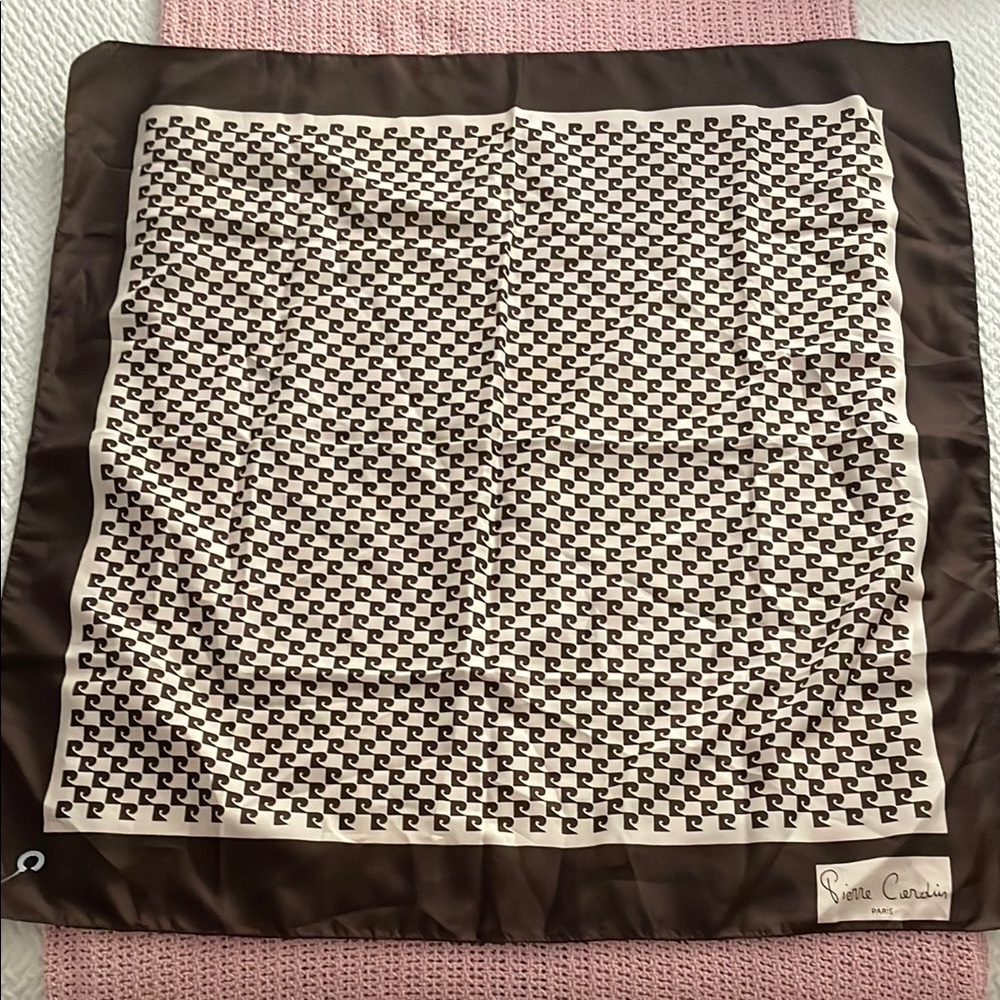 Vintage Pierre Cardin Brown and Cream Scarf